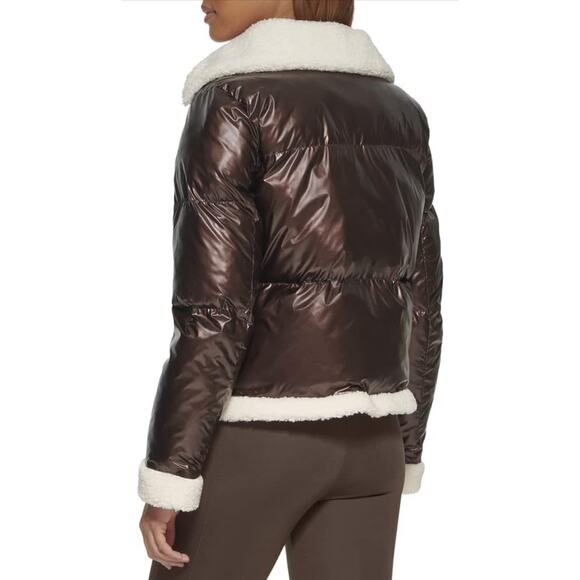 NWT Levis Breanna Faux Fur Pearlized Brown Sherpa Puffer Jacket Women's Size M - Picture 3 of 9